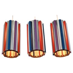 Lampes à suspension lumineuses Lightolier en aluminium coloré des années 1970, États-Unis
