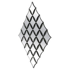Espejo de Pared con Diseño de Diamantes, Marco de Madera Negro by Majestic, Años 60. Firmado