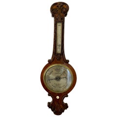 Quality Retro Victorian Burr Walnut Carved Banjo Barometer