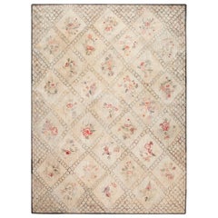 Doris Leslie Blau Collection Vintage Hooked Floral Handmade Wool Rug