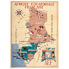 Original Retro Poster French Equatorial Africa Map Afrique Chad Congo Francais