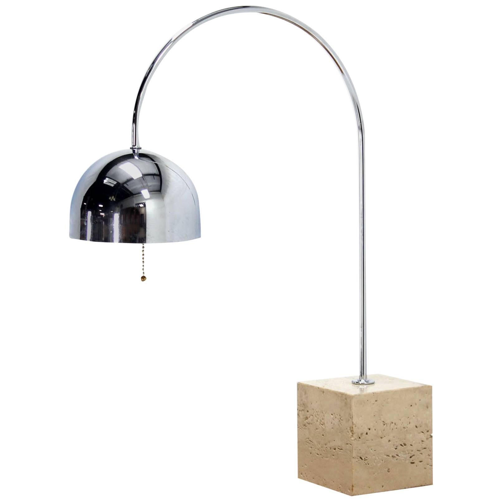 Marble Cube Base Chrome Table Lamp Arco  For Sale