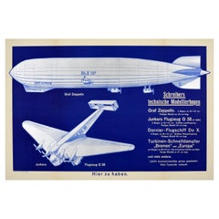 Affiche vintage d'origine Graf Zeppelin Schreibers, Modèle Junkers Flugzeug G38