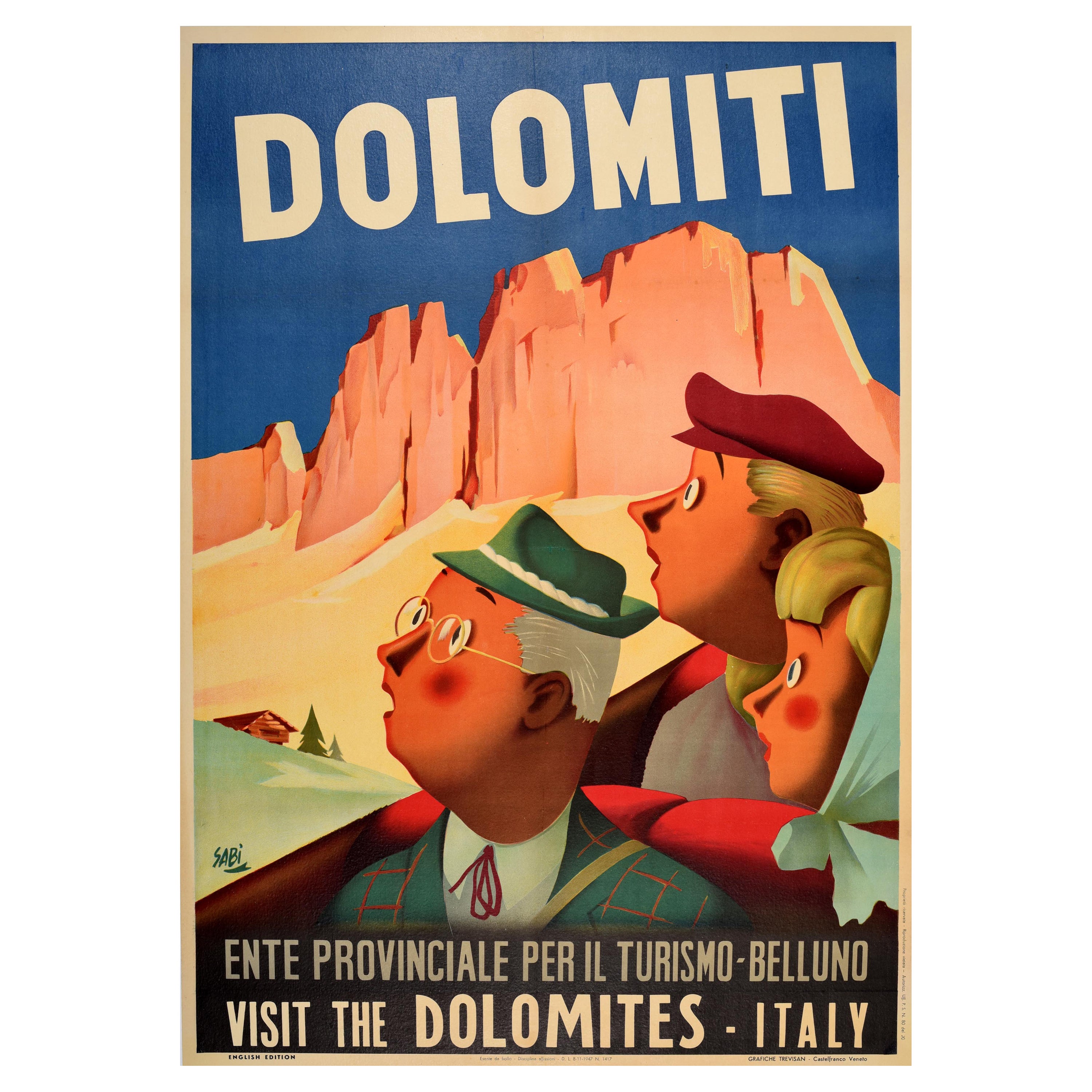 Original Vintage Travel Poster Dolomiti Visit The Dolomites Italy Alps Mountains