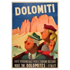 Affiche rétro originale de voyage Dolomiti Visit The Dolomites, Italie, Montagnes des Alpes