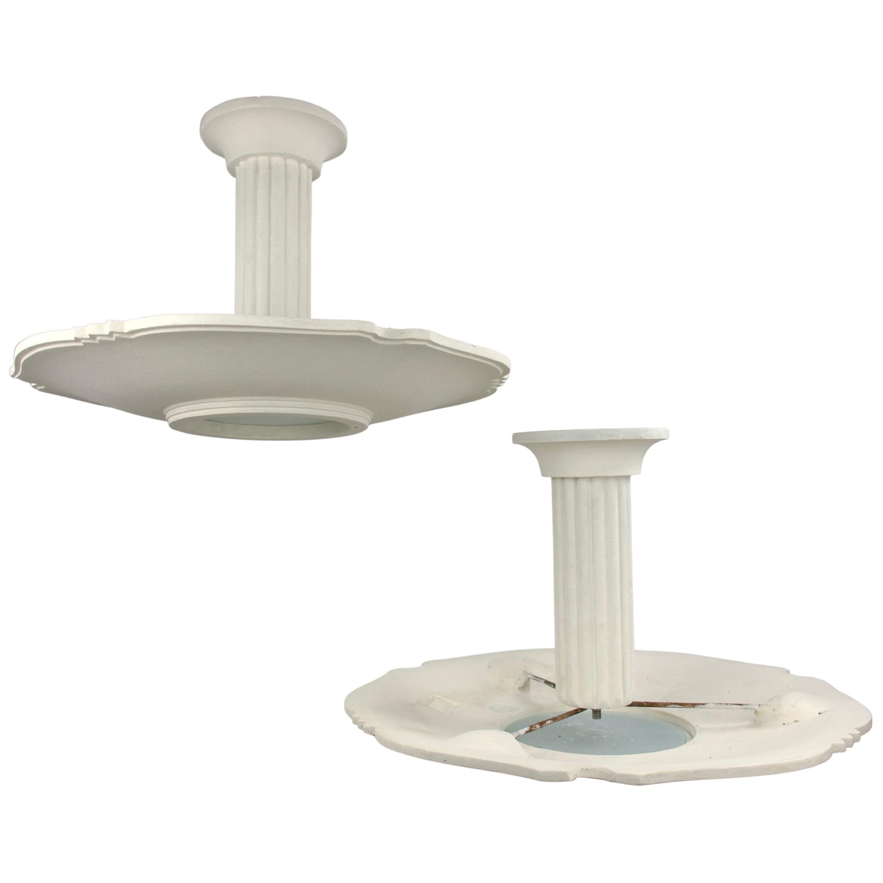 Arlus, Set of Two Column Chandeliers in Plaster, France Mid-Century Modern For Sale