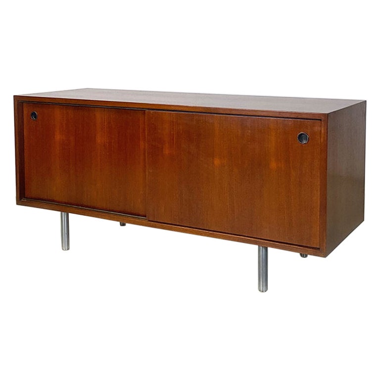 Italian Modern Teak and Metal Sideboard with Sliding Doors by Poltronova, 1970s For Sale
