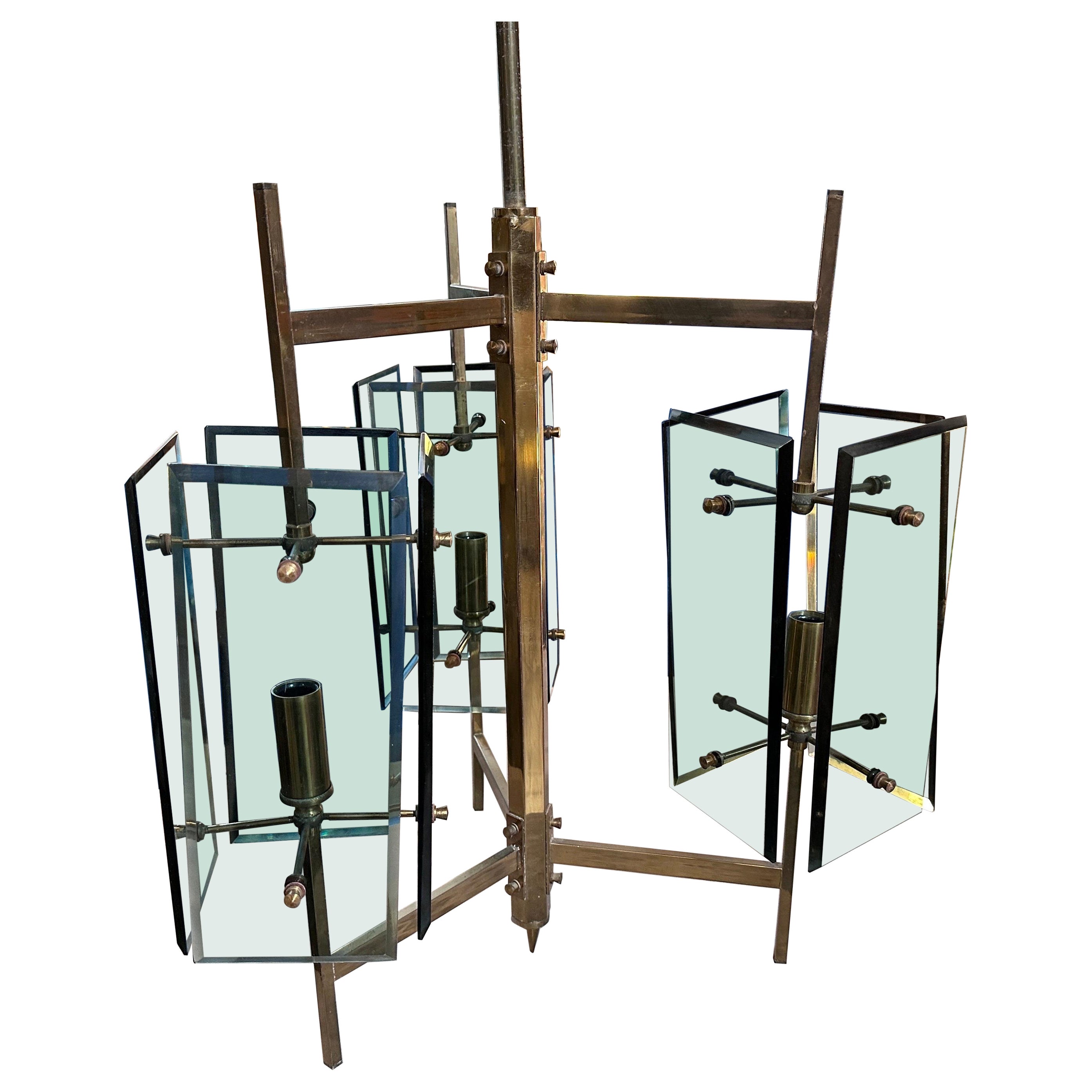 Italienischer Kronleuchter aus Messing und grünem Glas von Cristal Arte, Mid-Century Modern, 1970er Jahre im Angebot