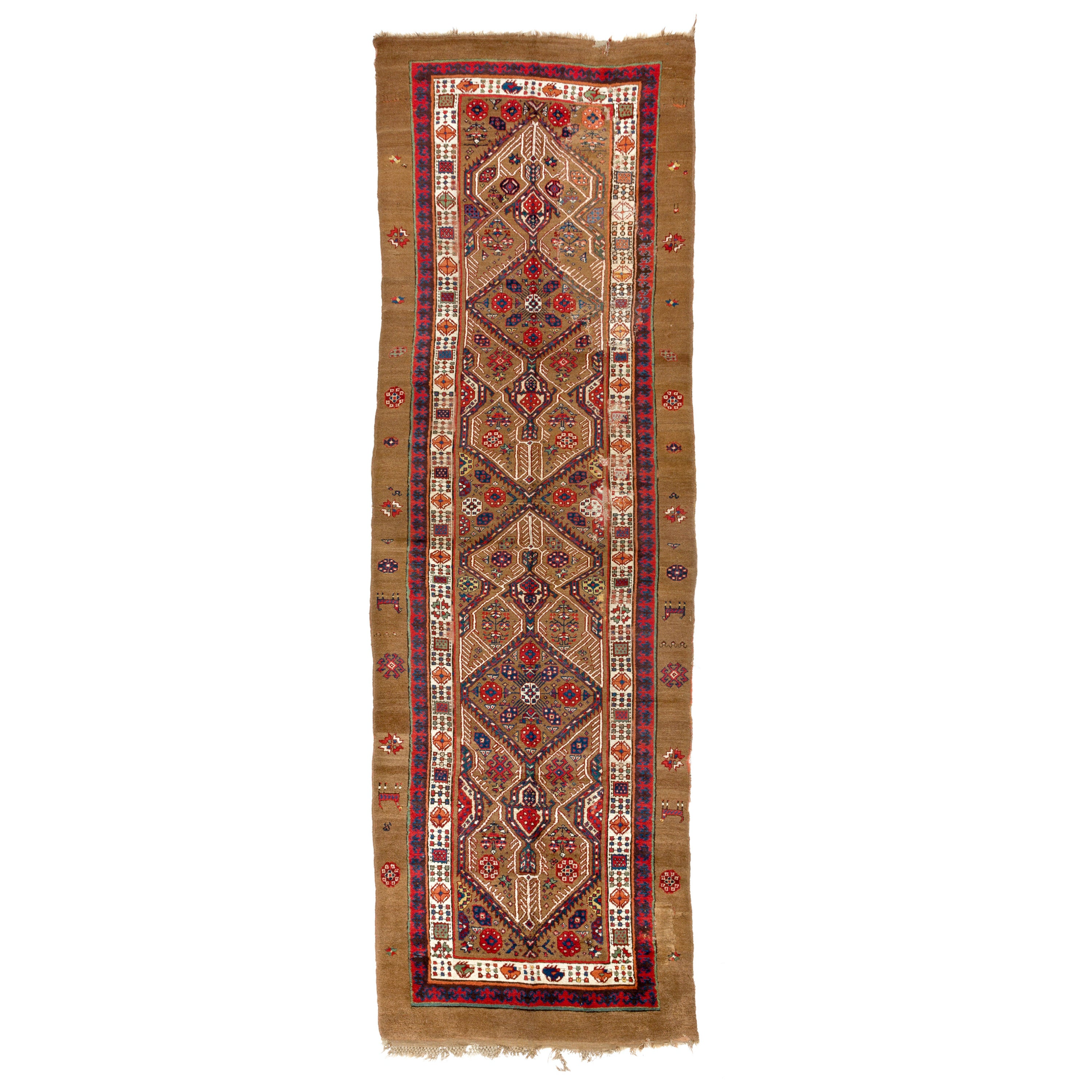 4x12.4 ft Antique Northwest Persian Serab Wool Runner Rug, Camel Wool For Sale