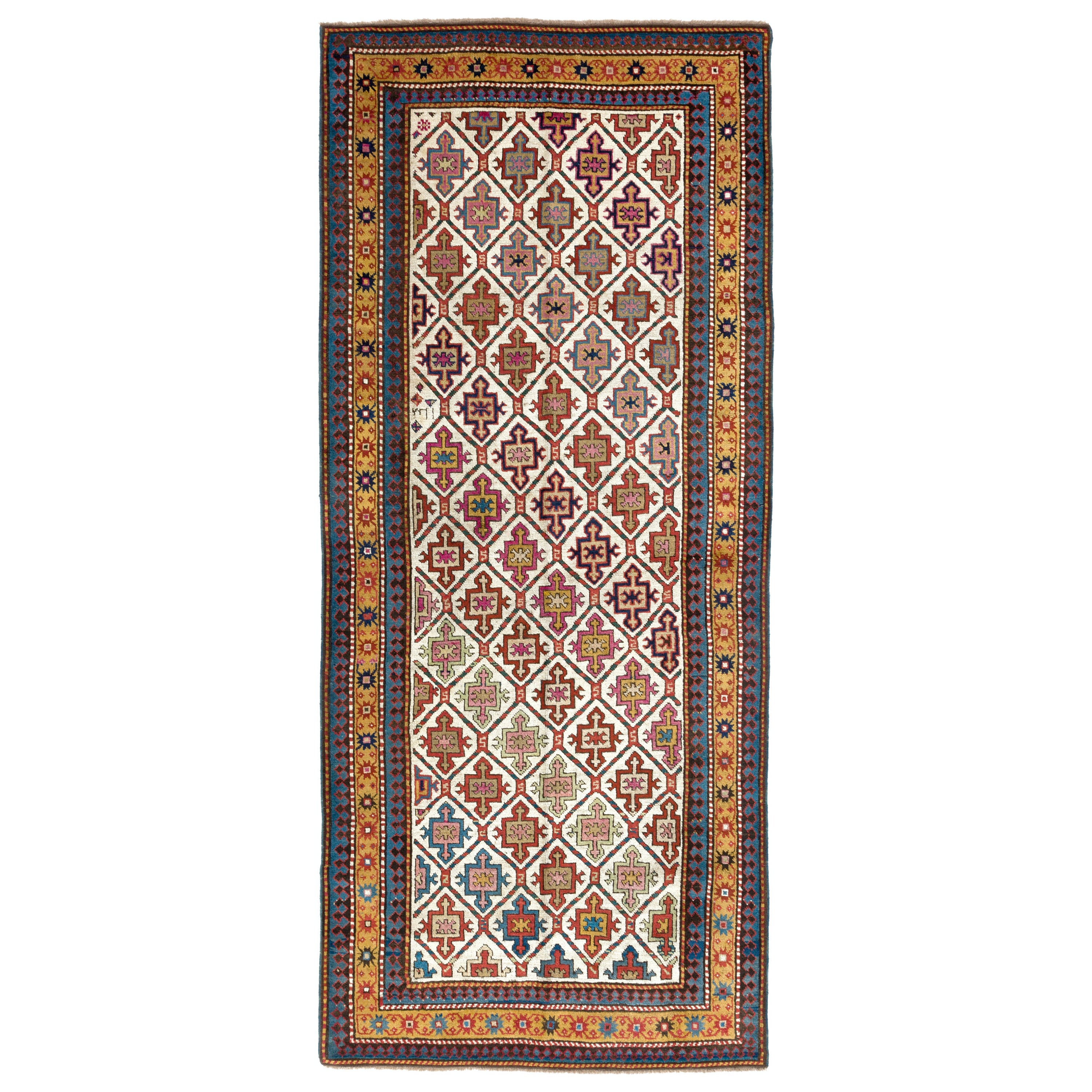 3.6x8.4 ft Seltener antiker kaukasischer Kazak-Teppich aus Karabagh, datiert 1812