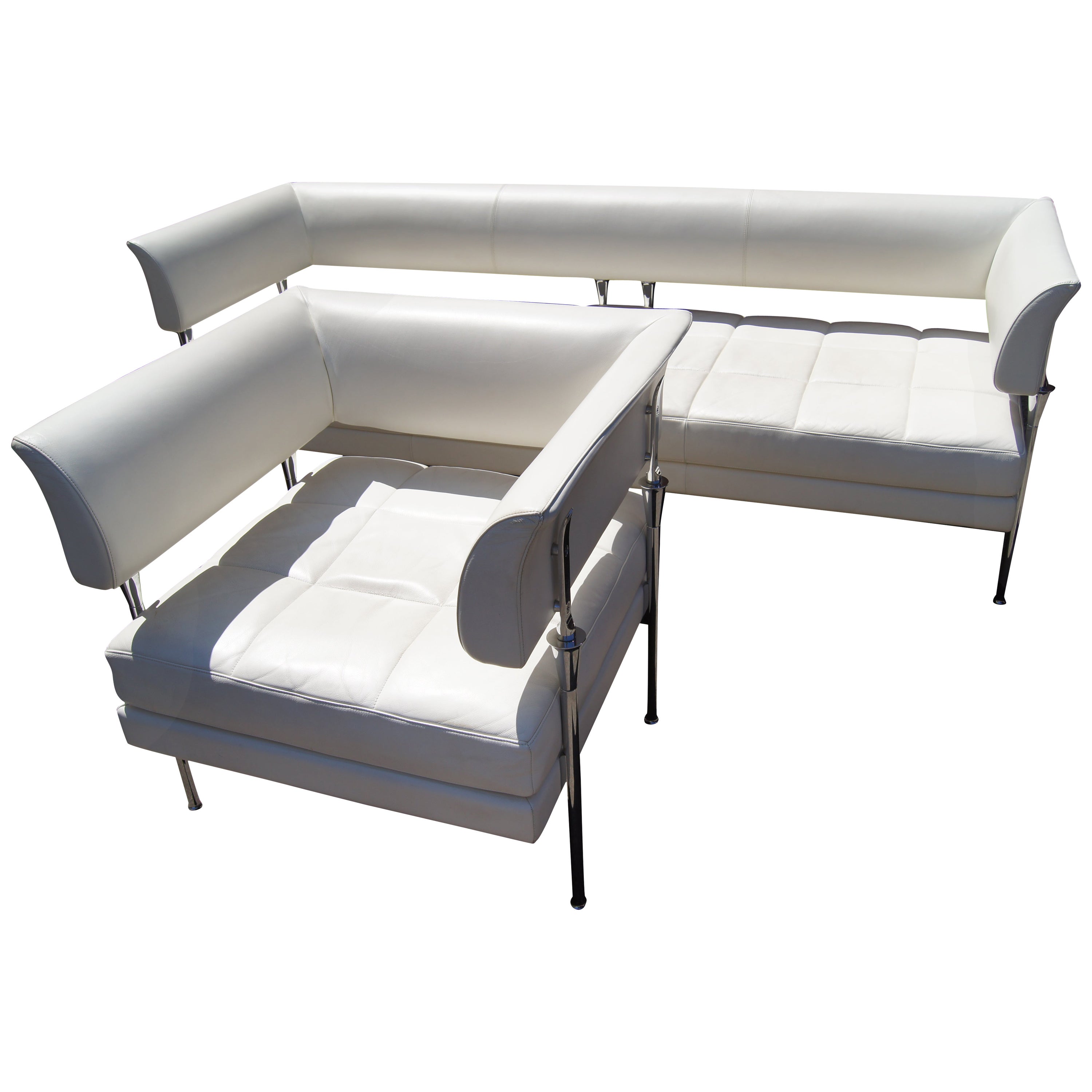 White Leather Hydra Caster Sofa and Chair by Luca Scacchetti for Poltrona Frau For Sale