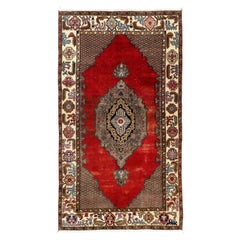 Midcentury Anatolian Village Area Rug, Wool Hand Knotted Carpet in Red