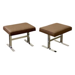 1970s Design Institute of America Chrome and Brown Mohair Ottomans, a Pair