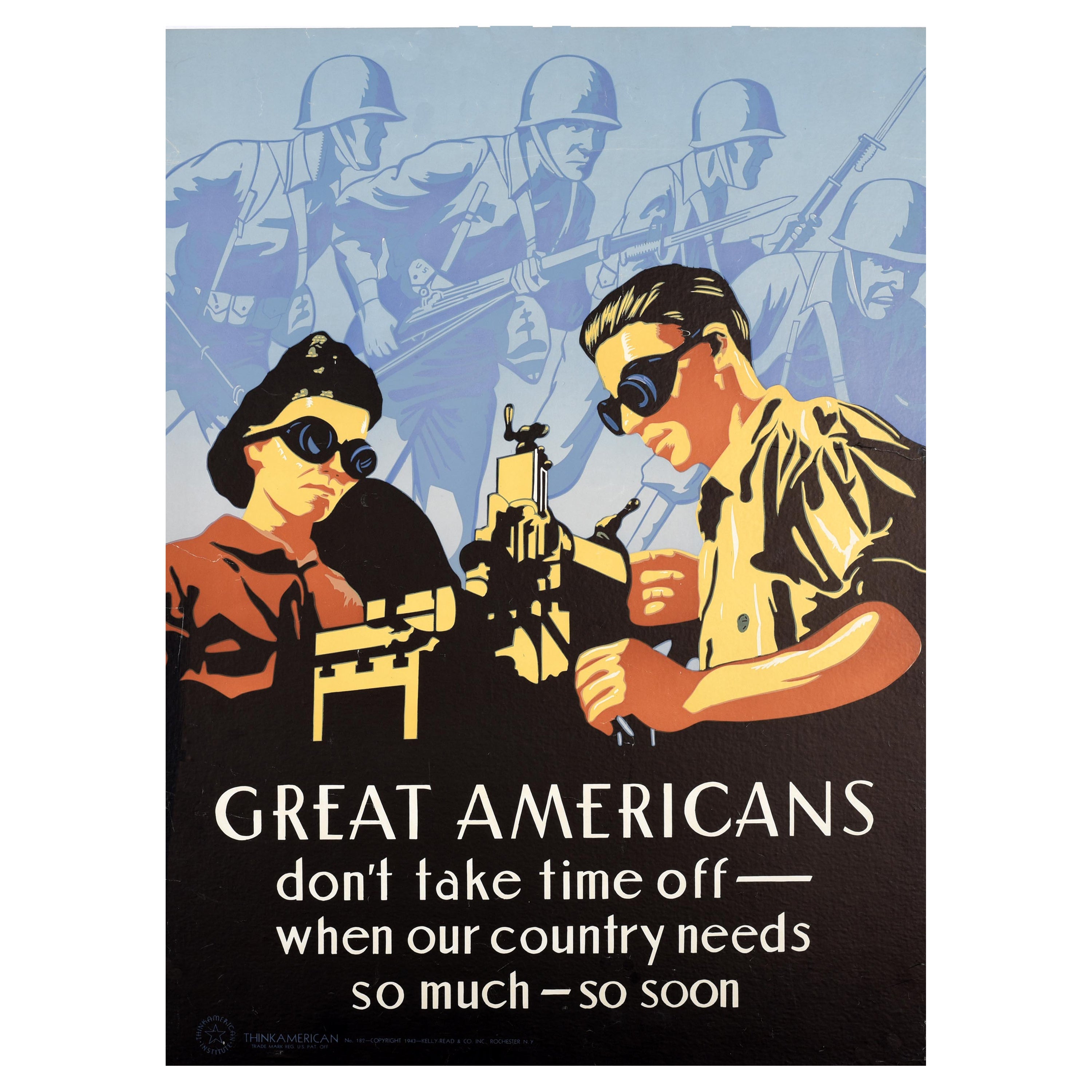 Original Vintage WWII Poster Great Americans Industrial War Work Military Design For Sale
