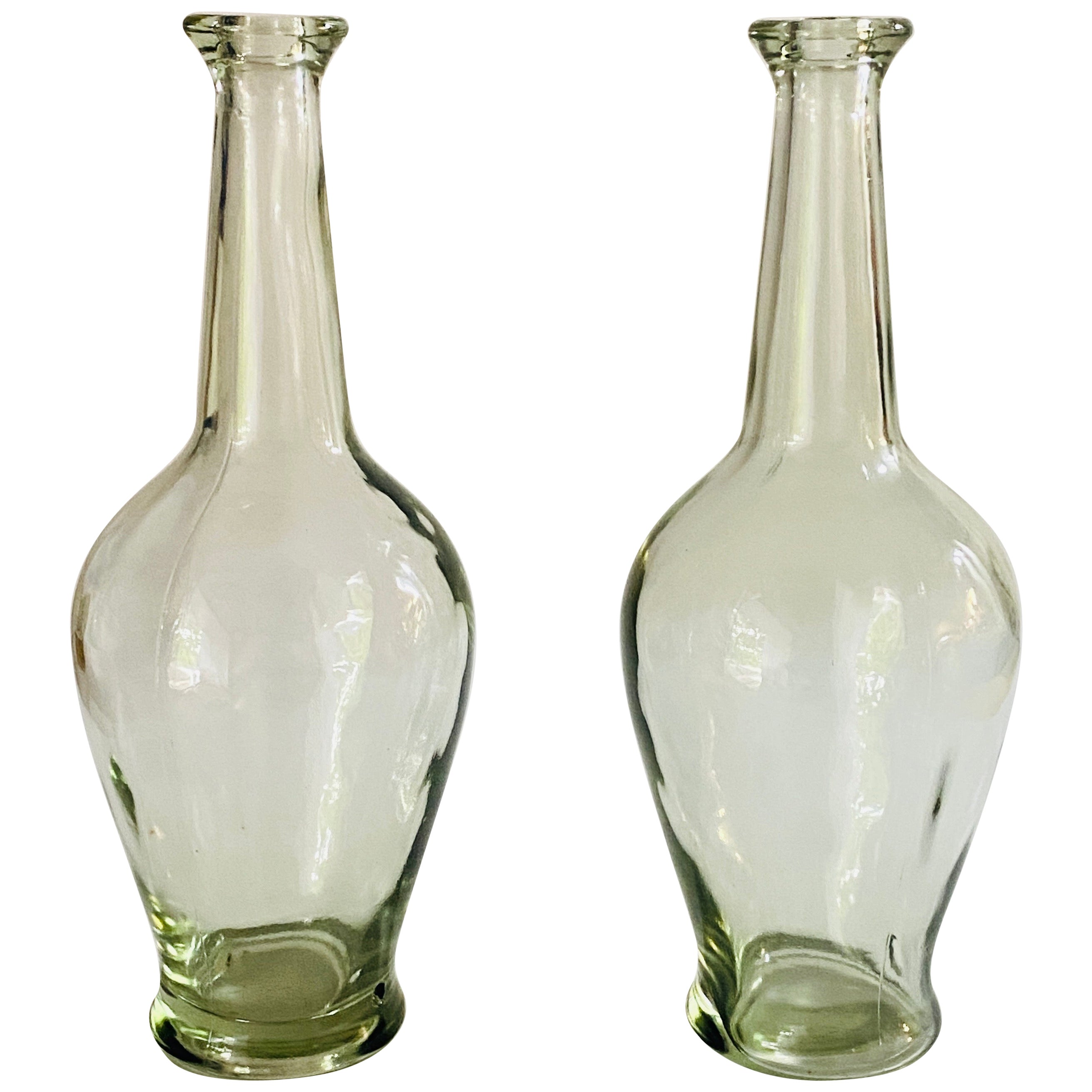 Decorative Vintage Transparen Glass Bottles in Glass, France circa 1960 Set of 2 For Sale
