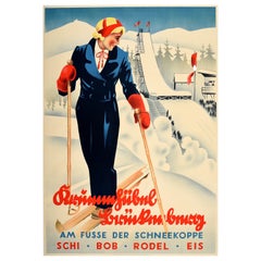 Original Vintage Poster Ski Jump Winter Sport Germany Krummhubel Karpacz Poland