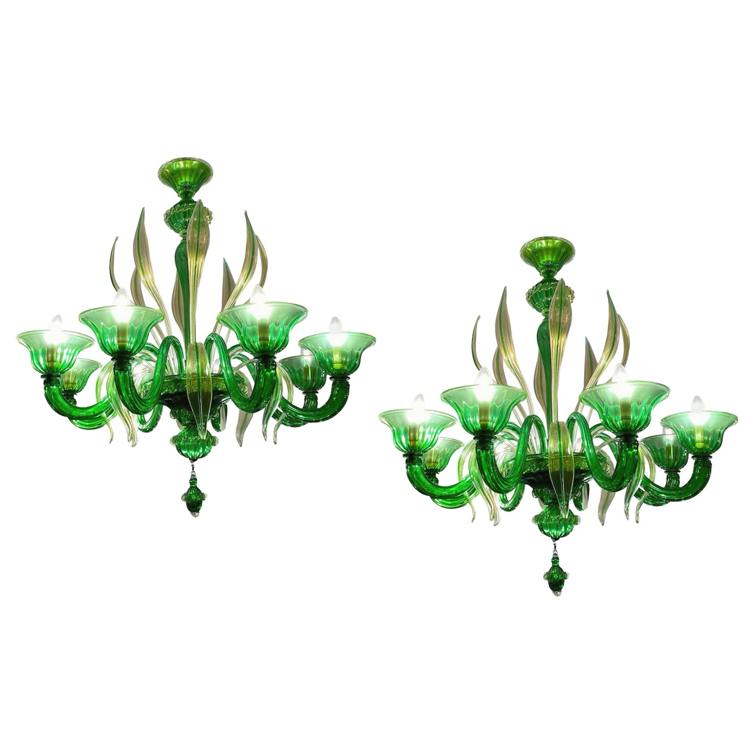 Charming Green Murano Glass Chandelier, Venice, 1990 For Sale