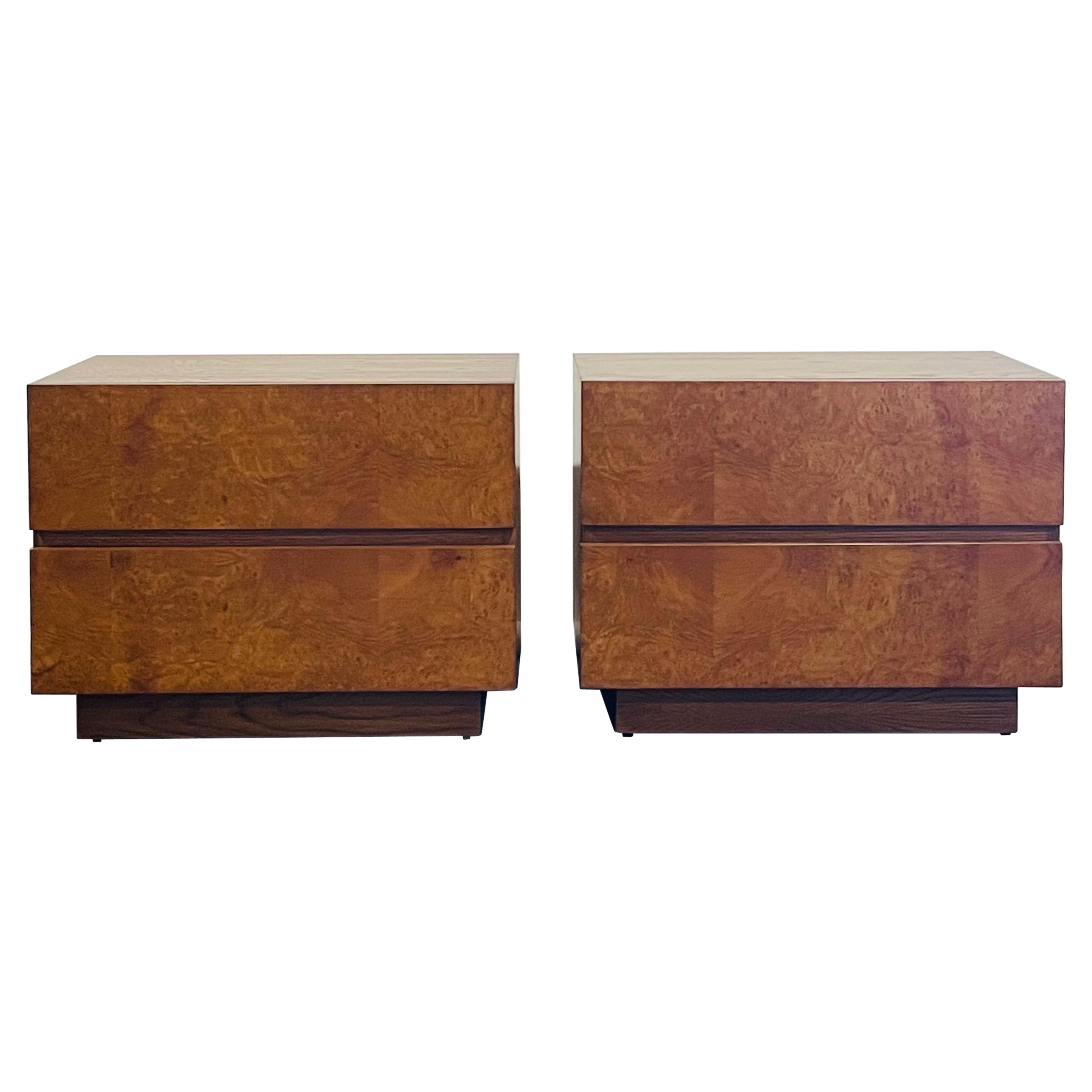 Pair of 'Amboine' Burl Wood Night Stands by Design Frères For Sale