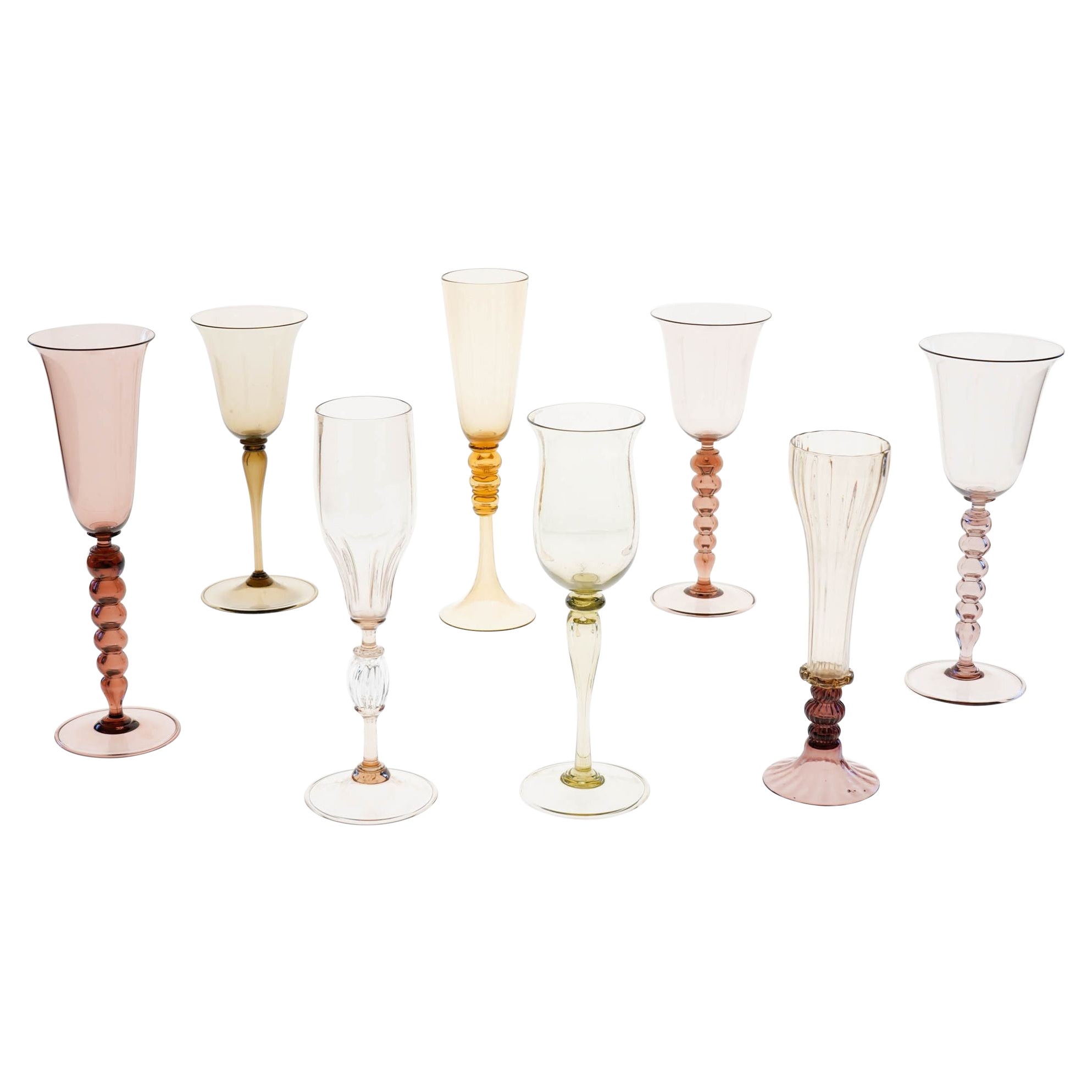 Collector's Eclectic Set of 8 Cenedese Flutes, Each in Different Design, Unique For Sale