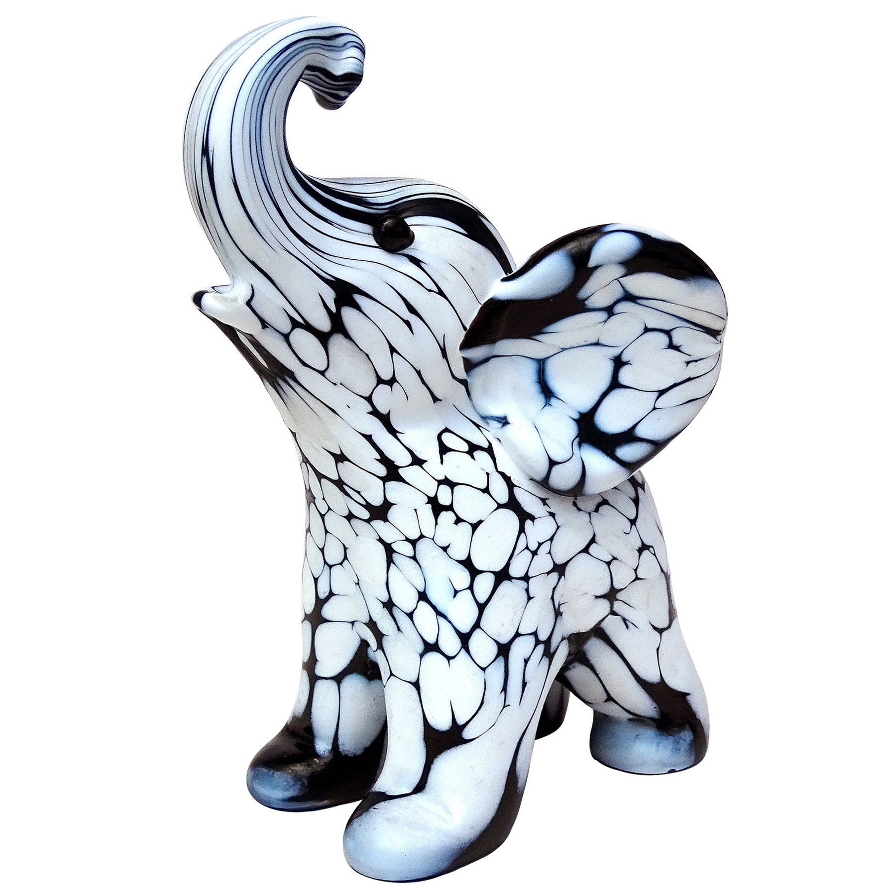 Seguso Murano Schwarz Weiß Italienisch Kunst Glas Baby Elefant Figur Skulptur