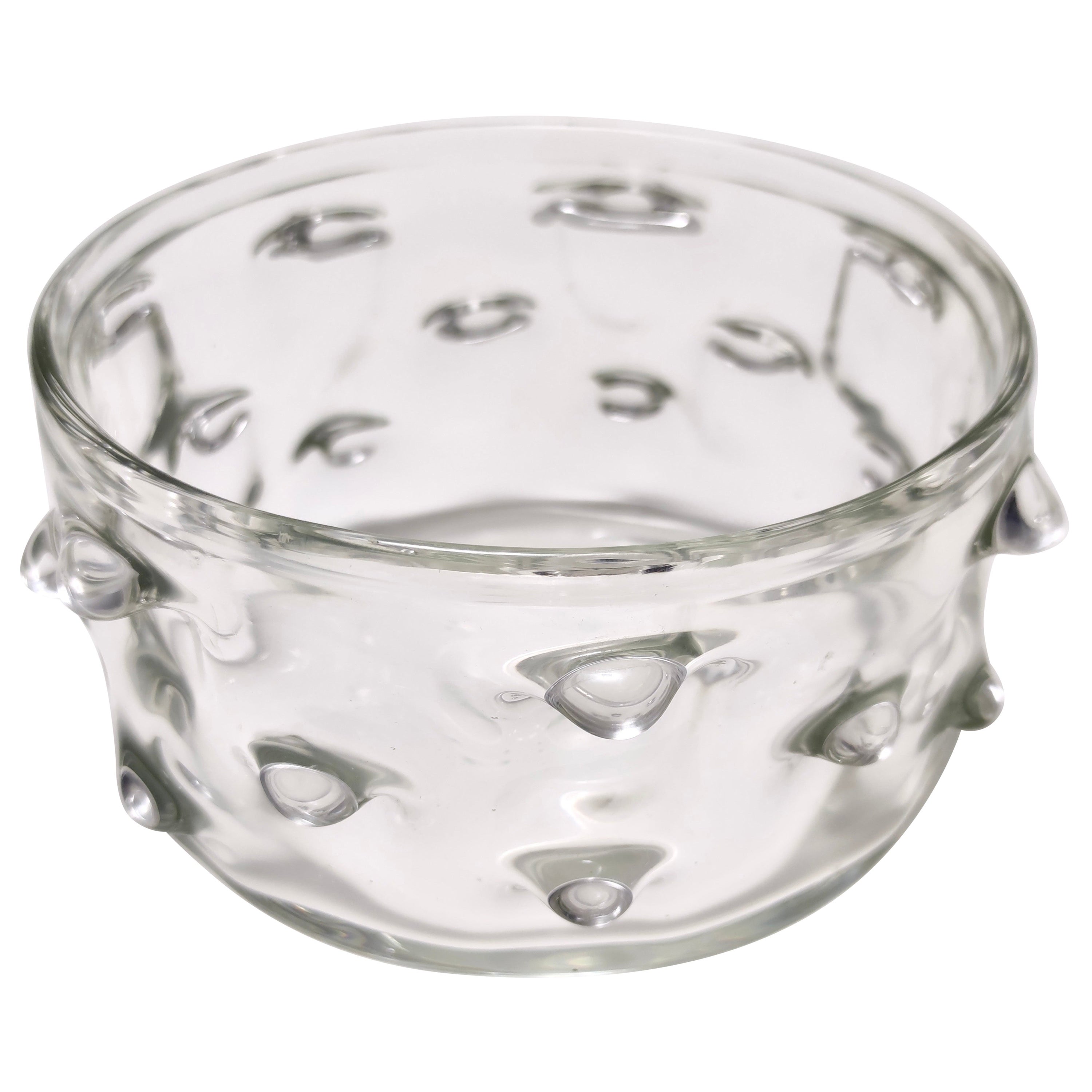 Vaso trasparente d'epoca in vetro di Murano con bugne attribuibile a Barovier in vendita