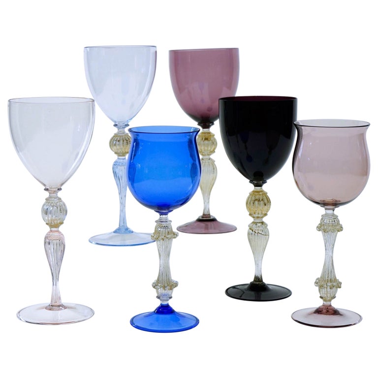 Eclectic Set of 6 Cenedese Wine Glass, Each in Different Design. Collector.  For Sale at 1stDibs