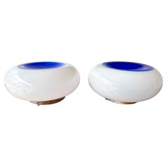 Paire de lampes à œils bleus en verre de Murano et métal par Murano Due, Italie, 1970