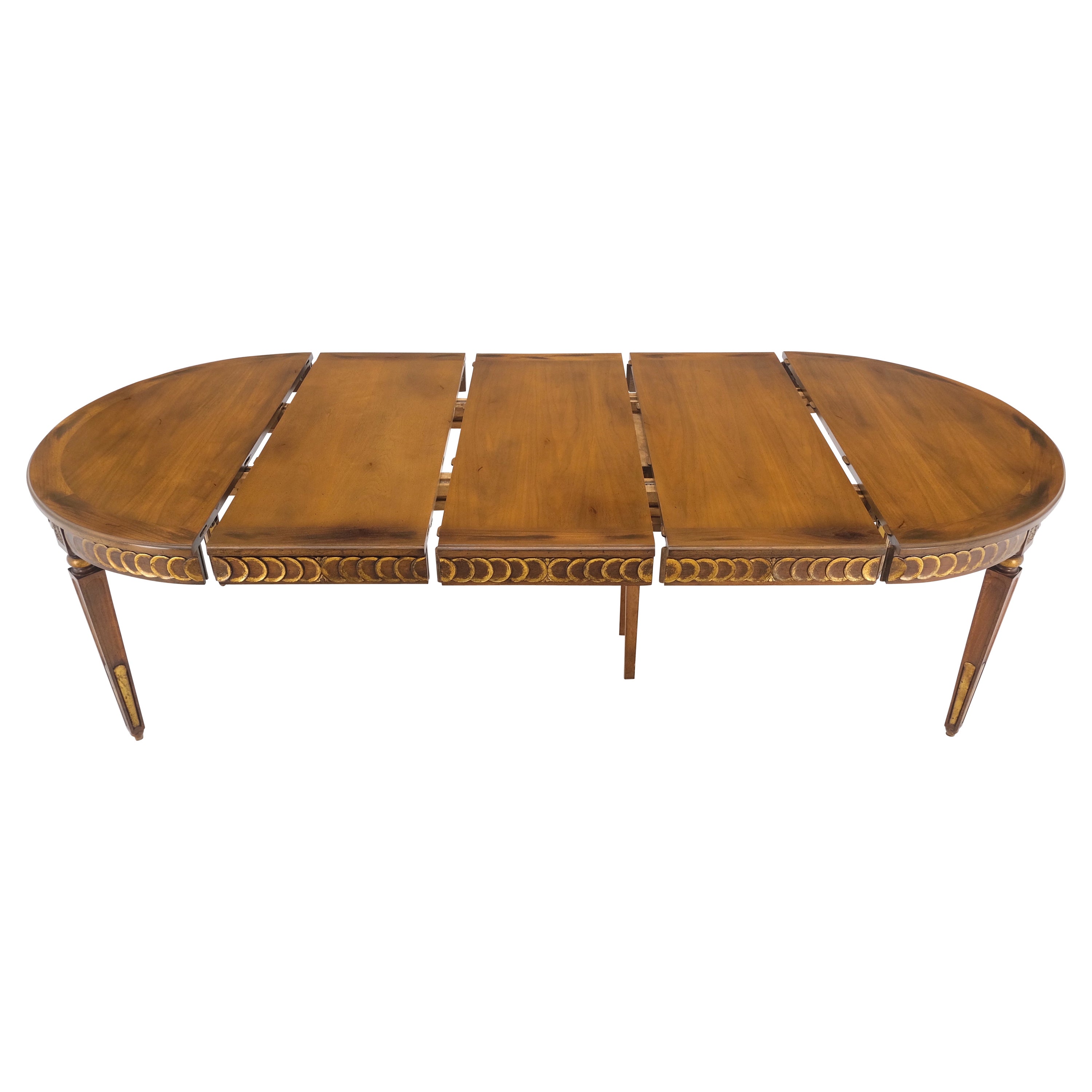 Round Mid-Century Modern Three Leaves Distressed Walnut Dining Table Mint! For Sale