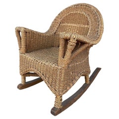 Vintage Restored Midcentury Child Size Woven Wicker Rocking Chair