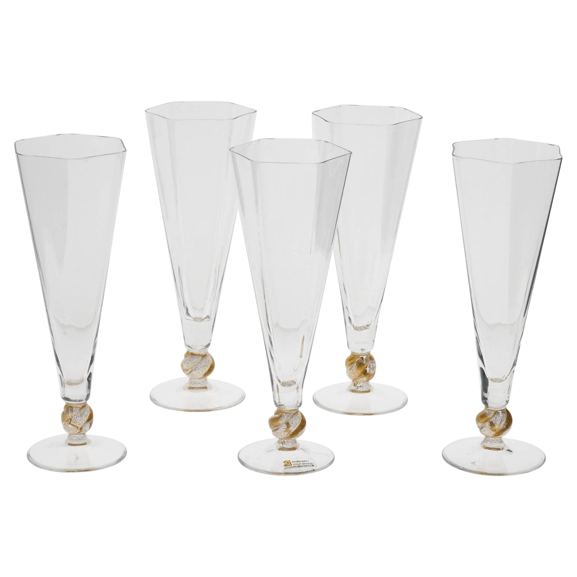 Set di 5 flauti esagonali di Cenedese, con inserti in oro, firmati e unici