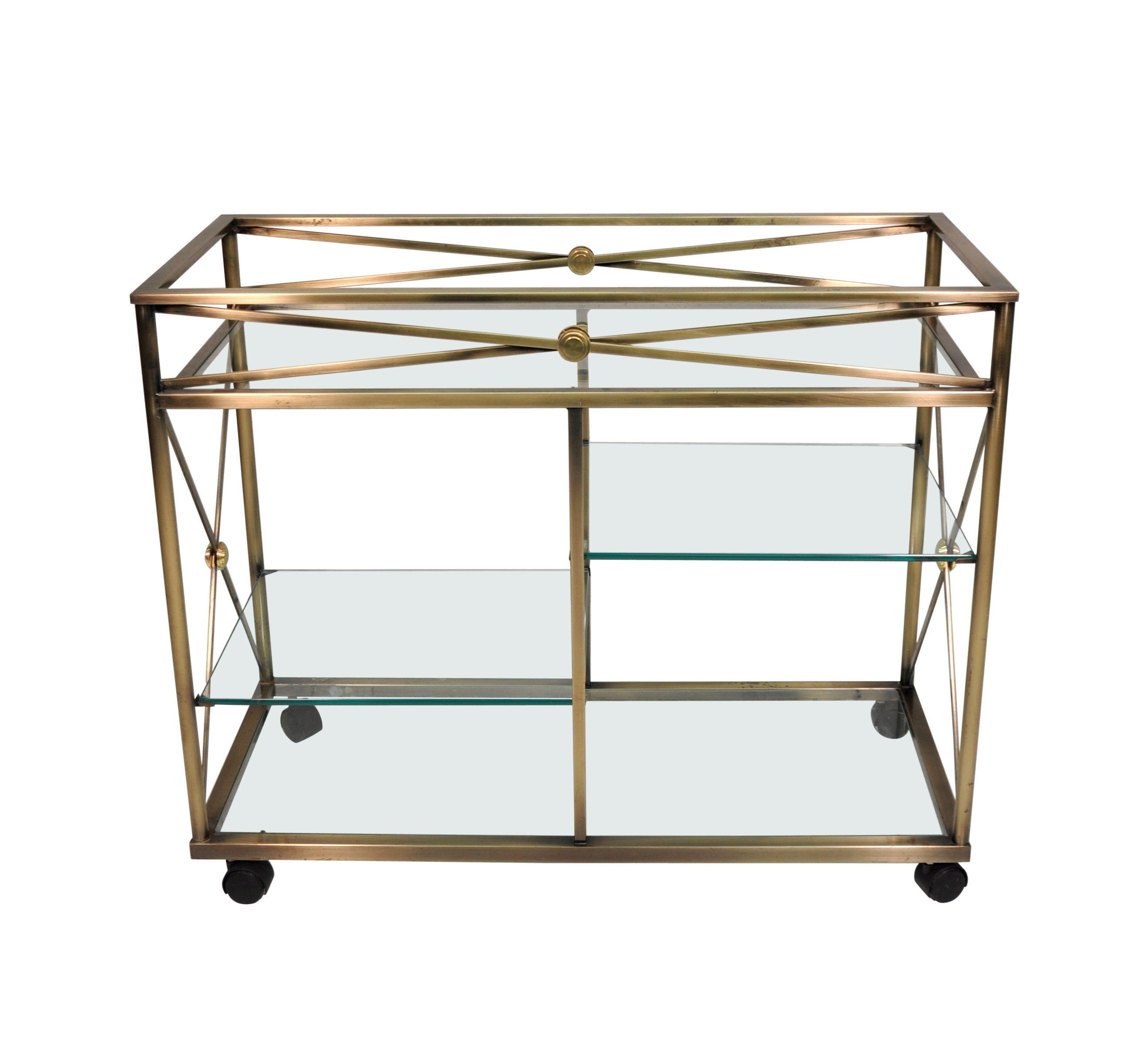Brass and Steel Bar Cart For Sale