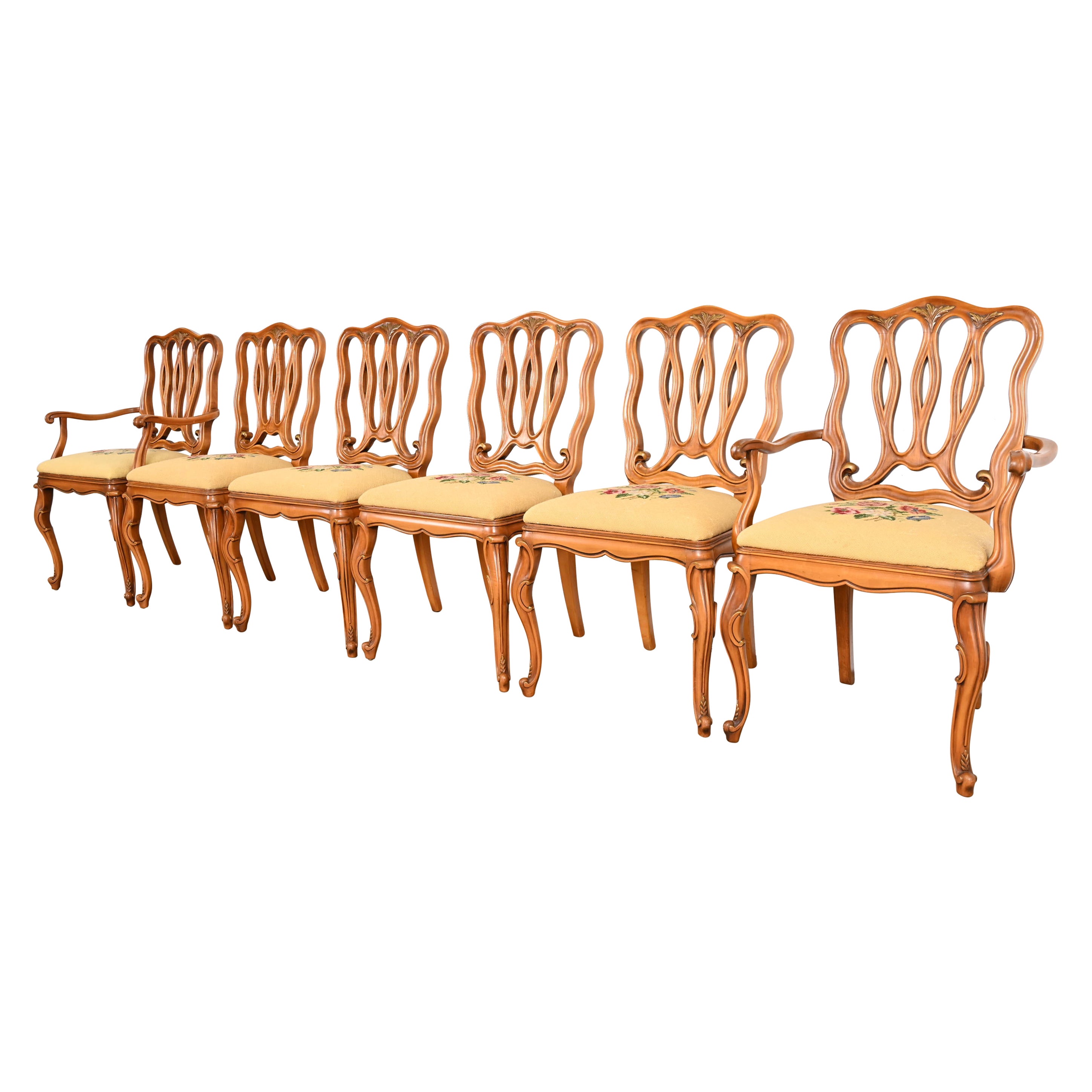 Romweber French Provincial Louis XV Fruitwood Dining Chairs, Set of Six