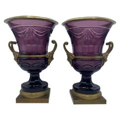 Pair of 19th Century Russian Ormolu Mounted Amethyst Glass Campana Vases