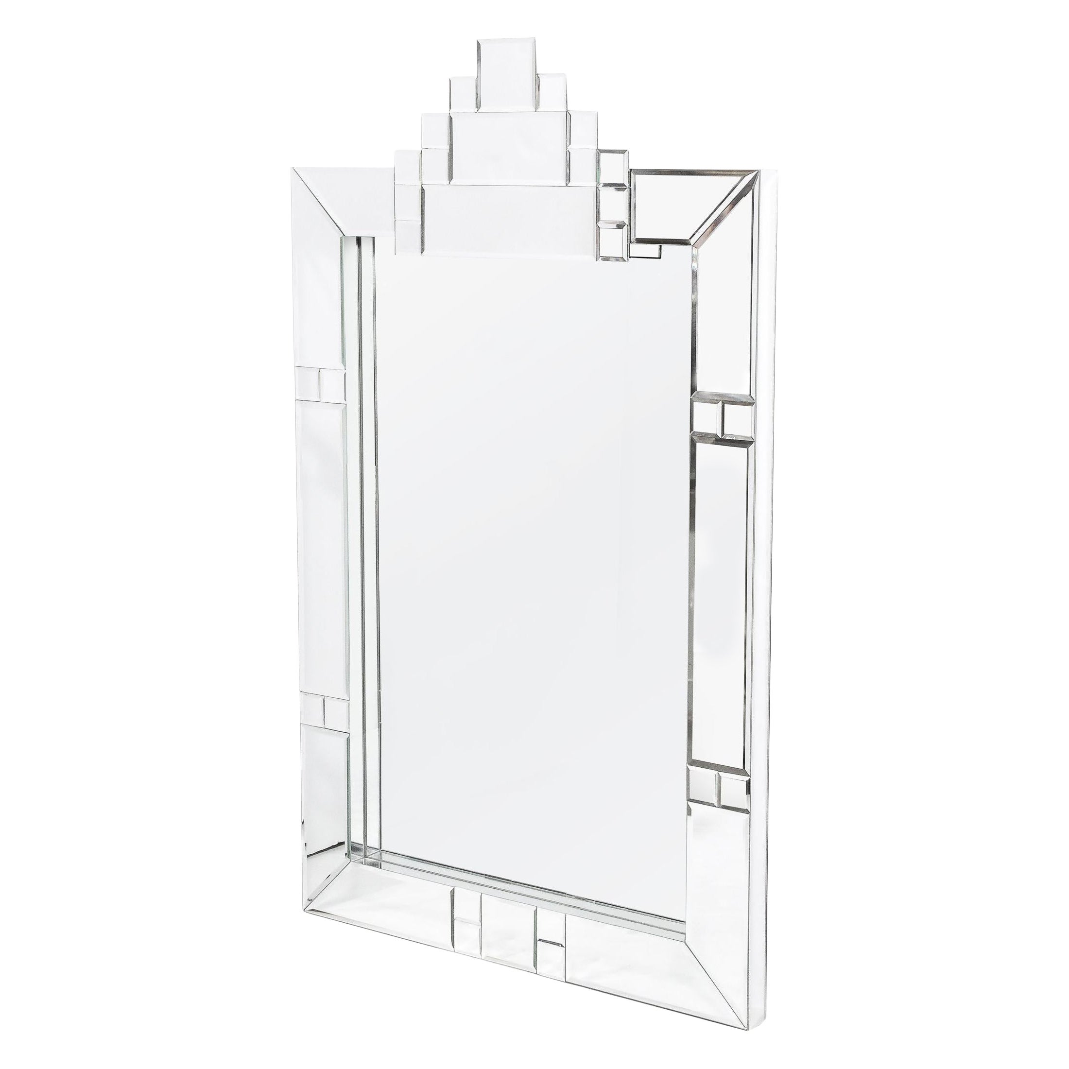 Modernist Tessellated Geometric Mirror with Stepped & Beveled Detailing For Sale