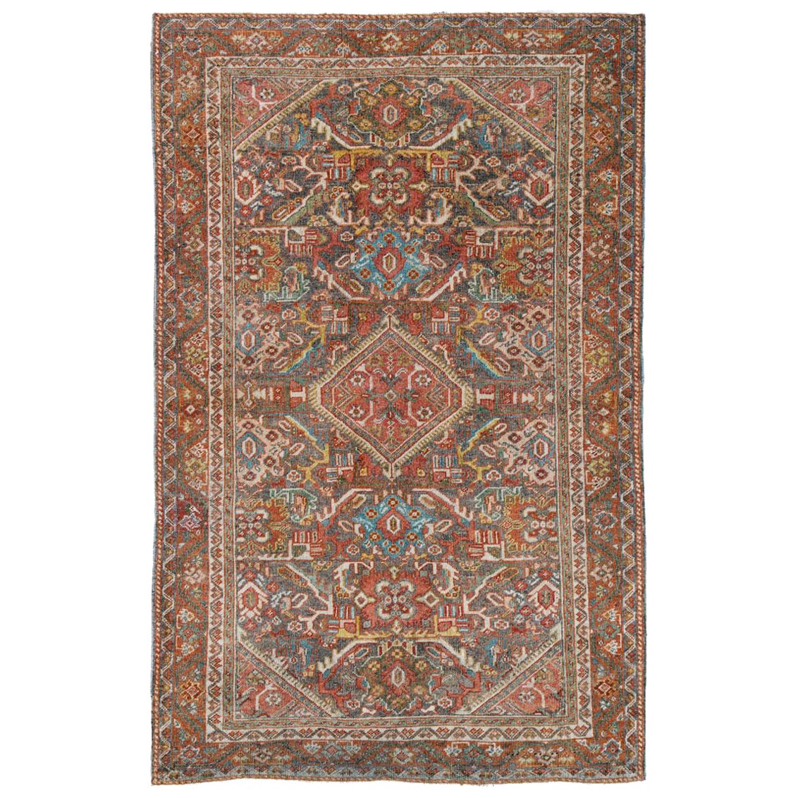 Persian Karajeh Style Early 20th Century Handmade Persian Mahal Small Accent Rug For Sale