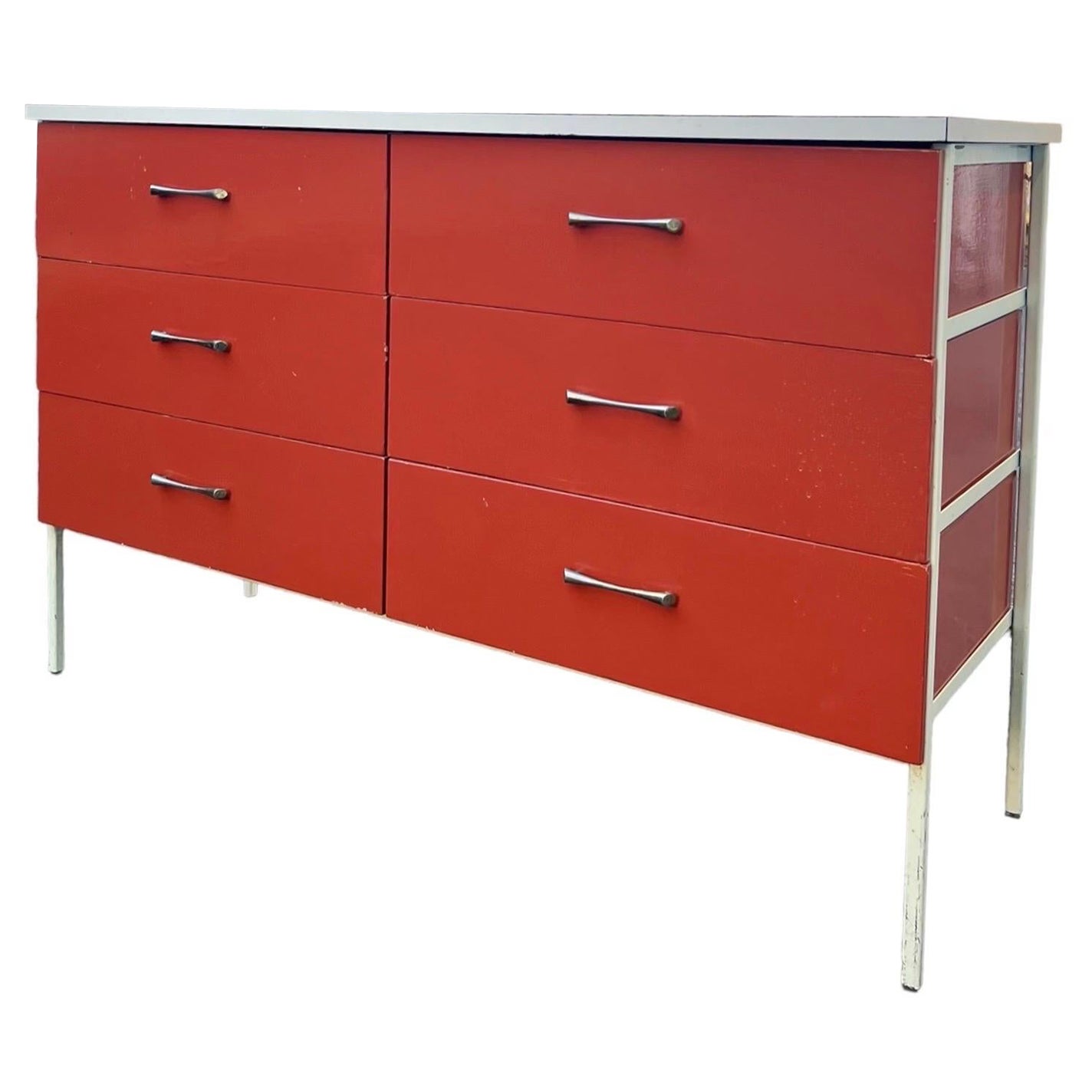 Vintage Mid-Century Modern 6 Drawer Dresser Metal Frame of George Nelson Design  For Sale