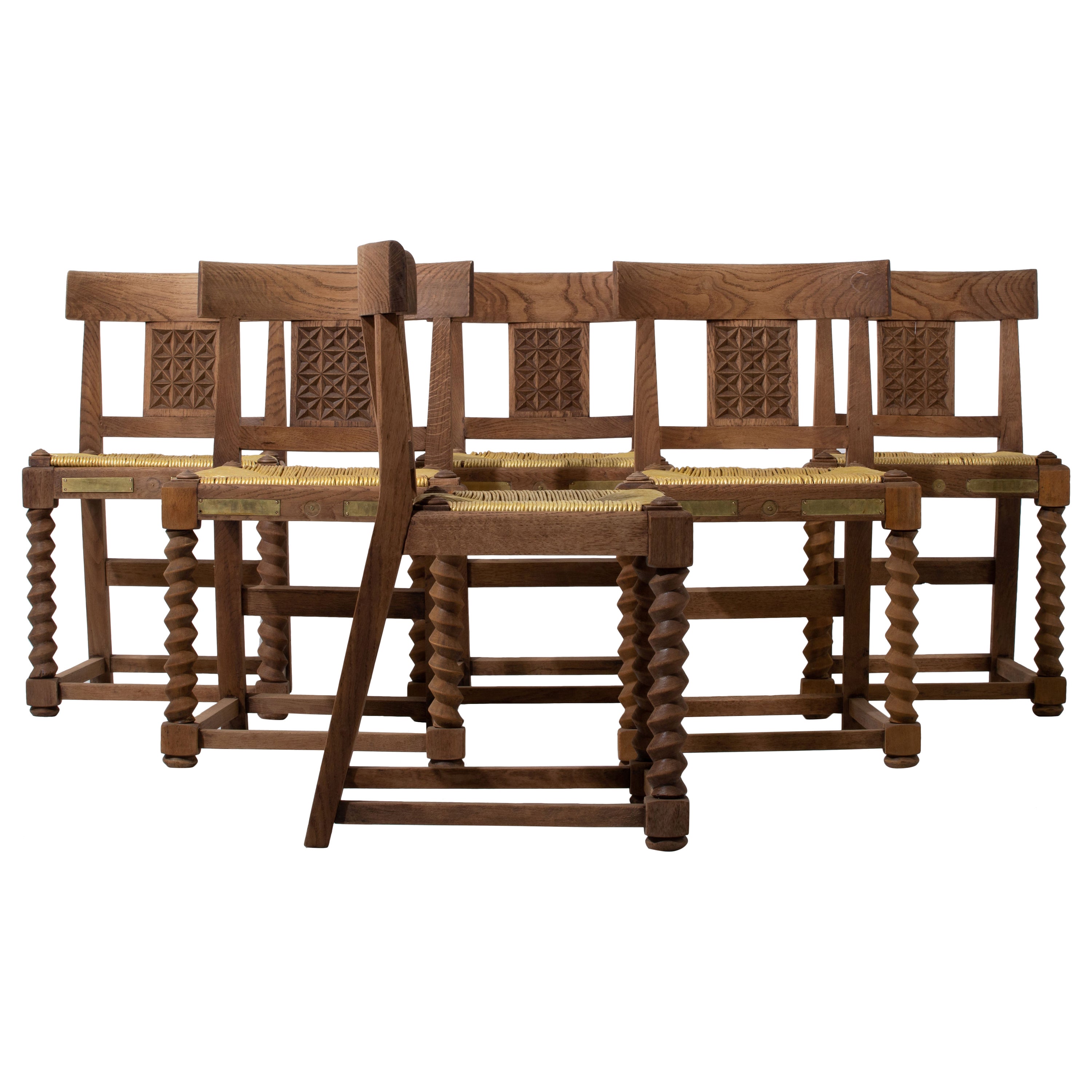 Ensemble de 6 chaises de salle à manger en chêne français vintage : élégance et élégance intemporelle