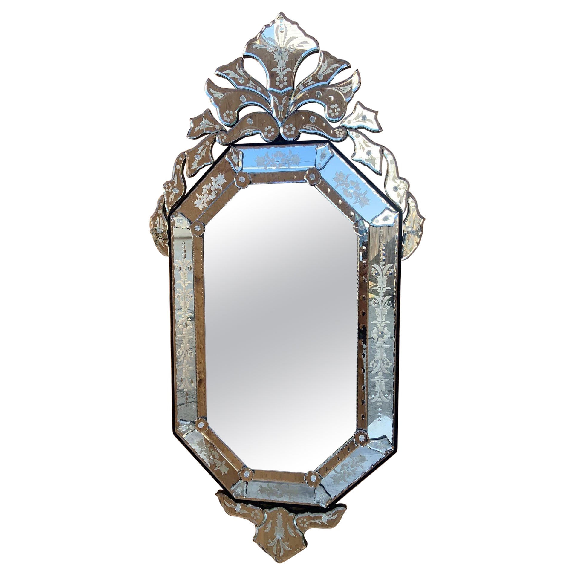 Vintage Venetian Etched Glass Wall Mirror  For Sale