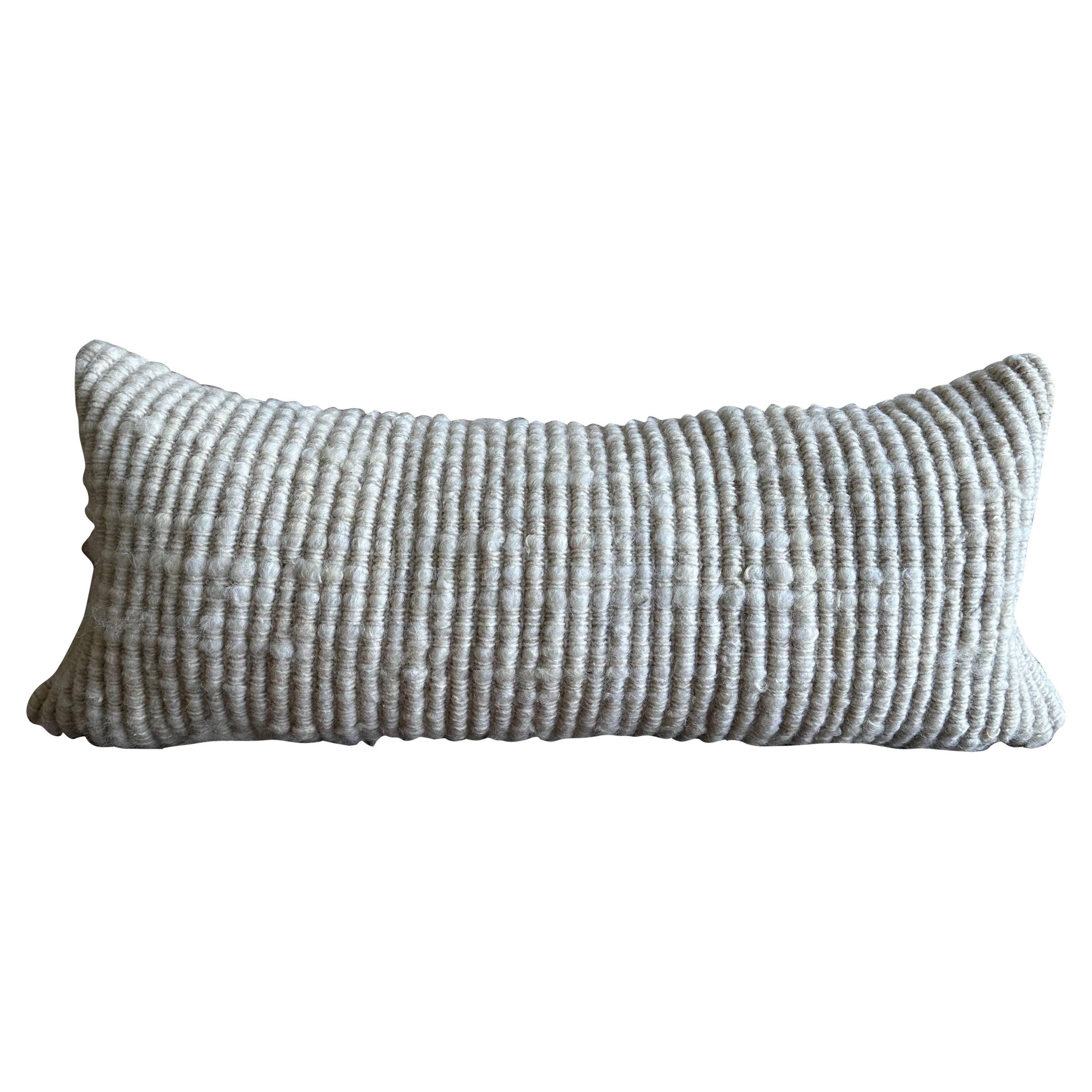 Natural White Texturized Hand Made Wool Pillow with Insert For Sale