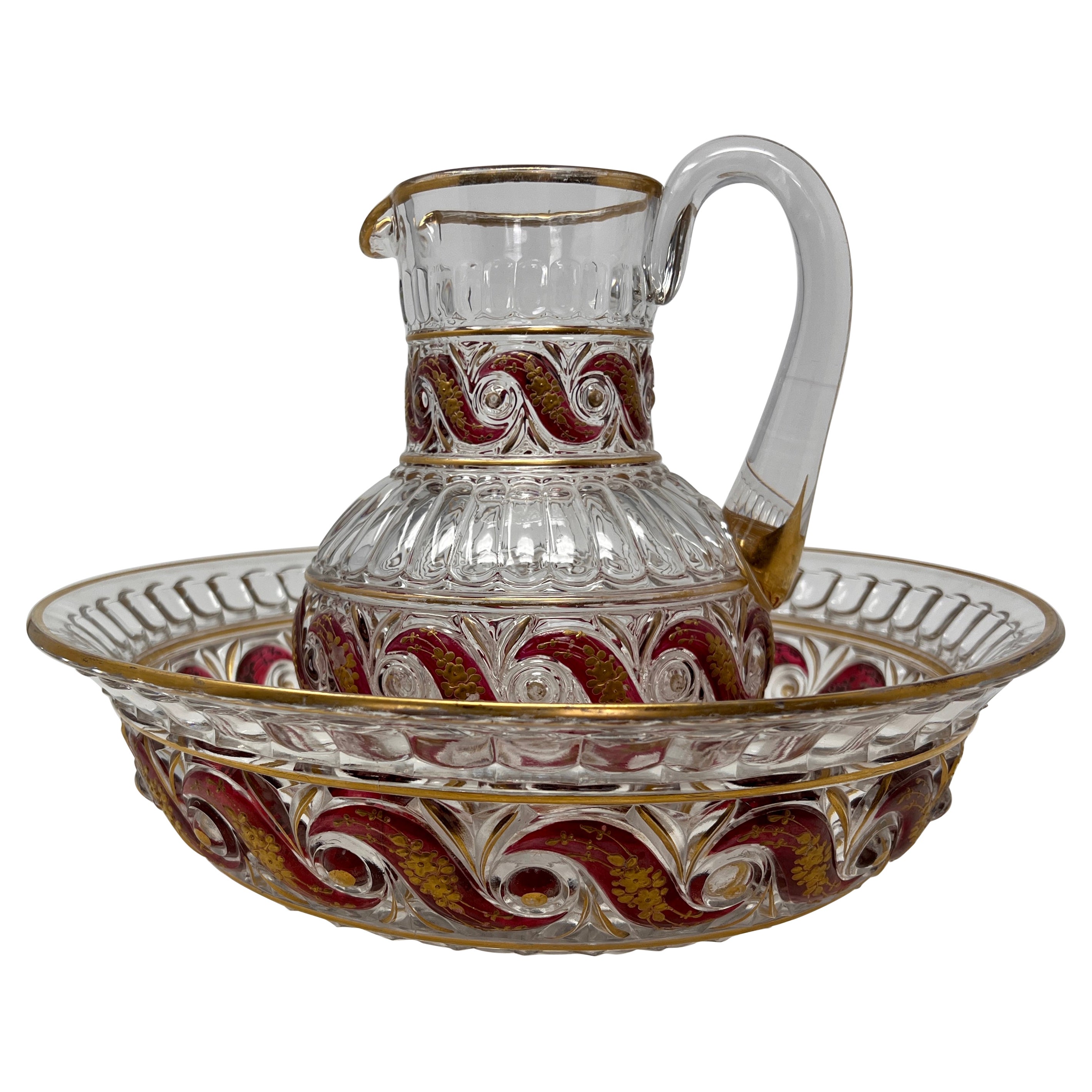Antique Baccarat Enameled Bowl and Pitcher, circa 1880 For Sale