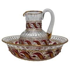Antique Baccarat Enameled Bowl and Pitcher, circa 1880