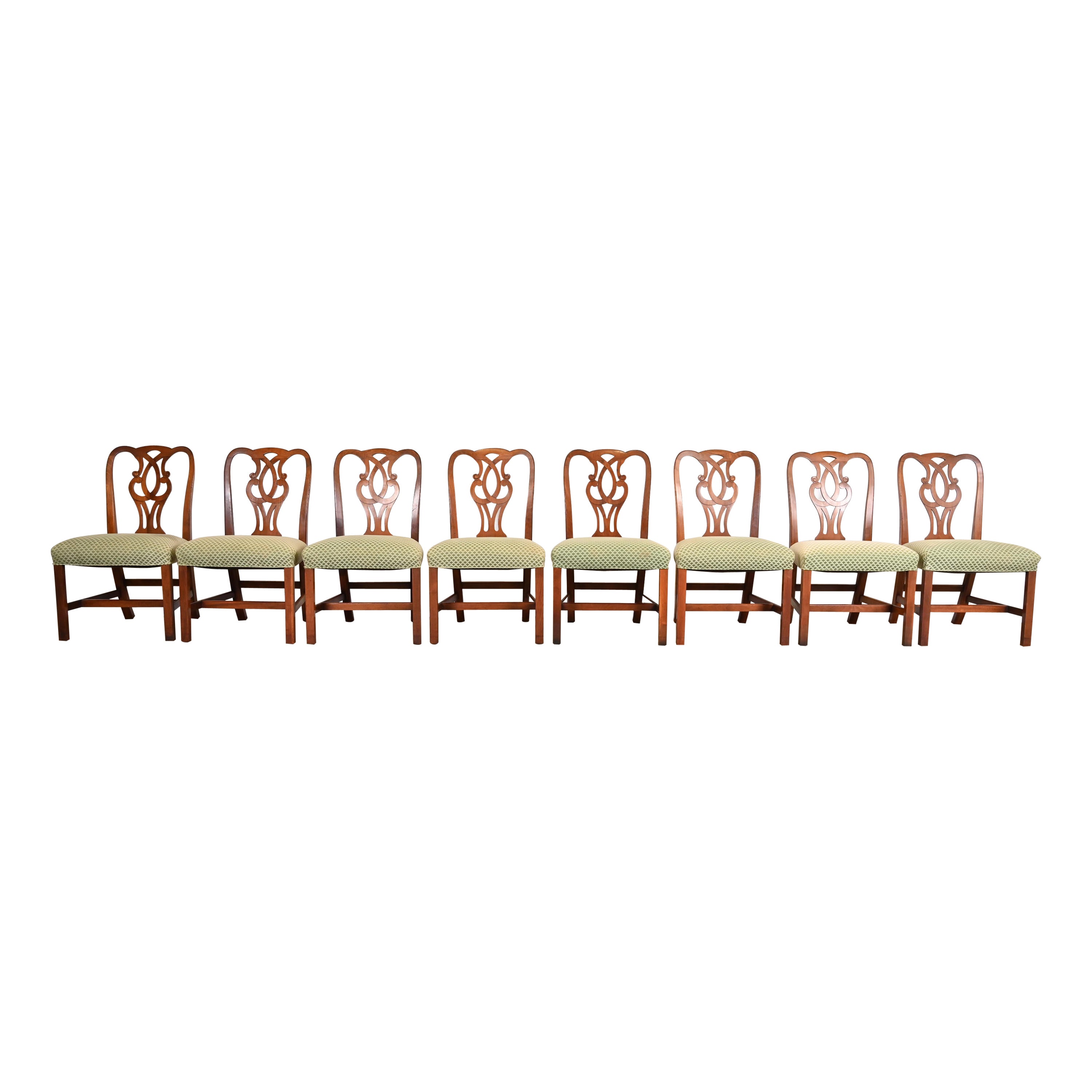 Drexel Heritage Georgian Carved Mahogany Dining Chairs, Set of Eight