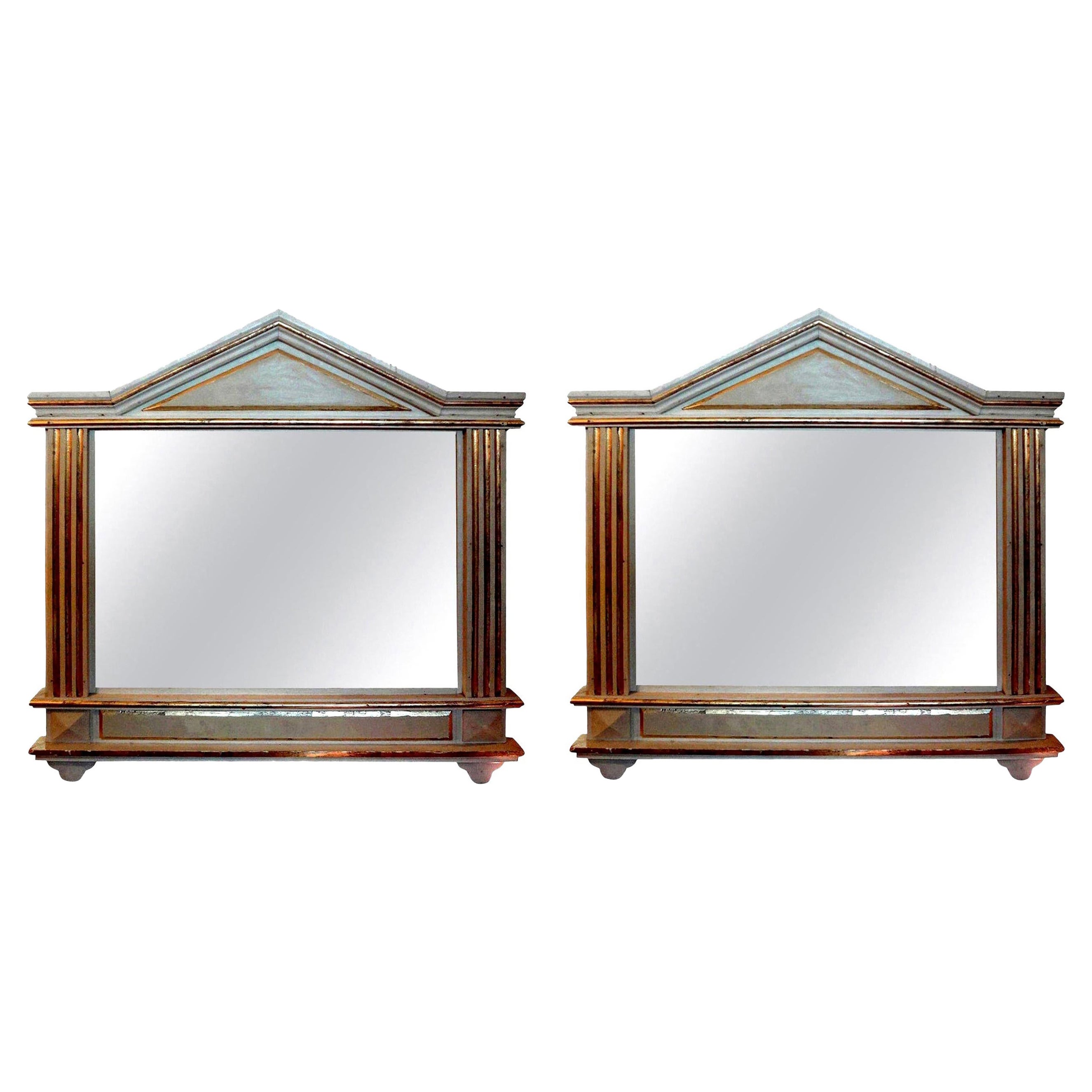 Pair of Italian Neoclassical Style Mirrors, Painted and Giltwood