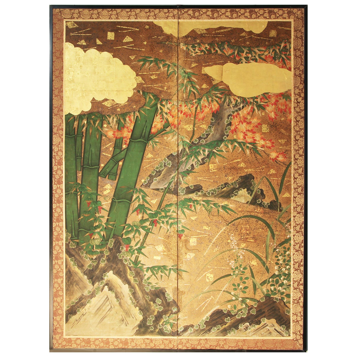 Edo, Japanese Screen Two Panels Rinpa School