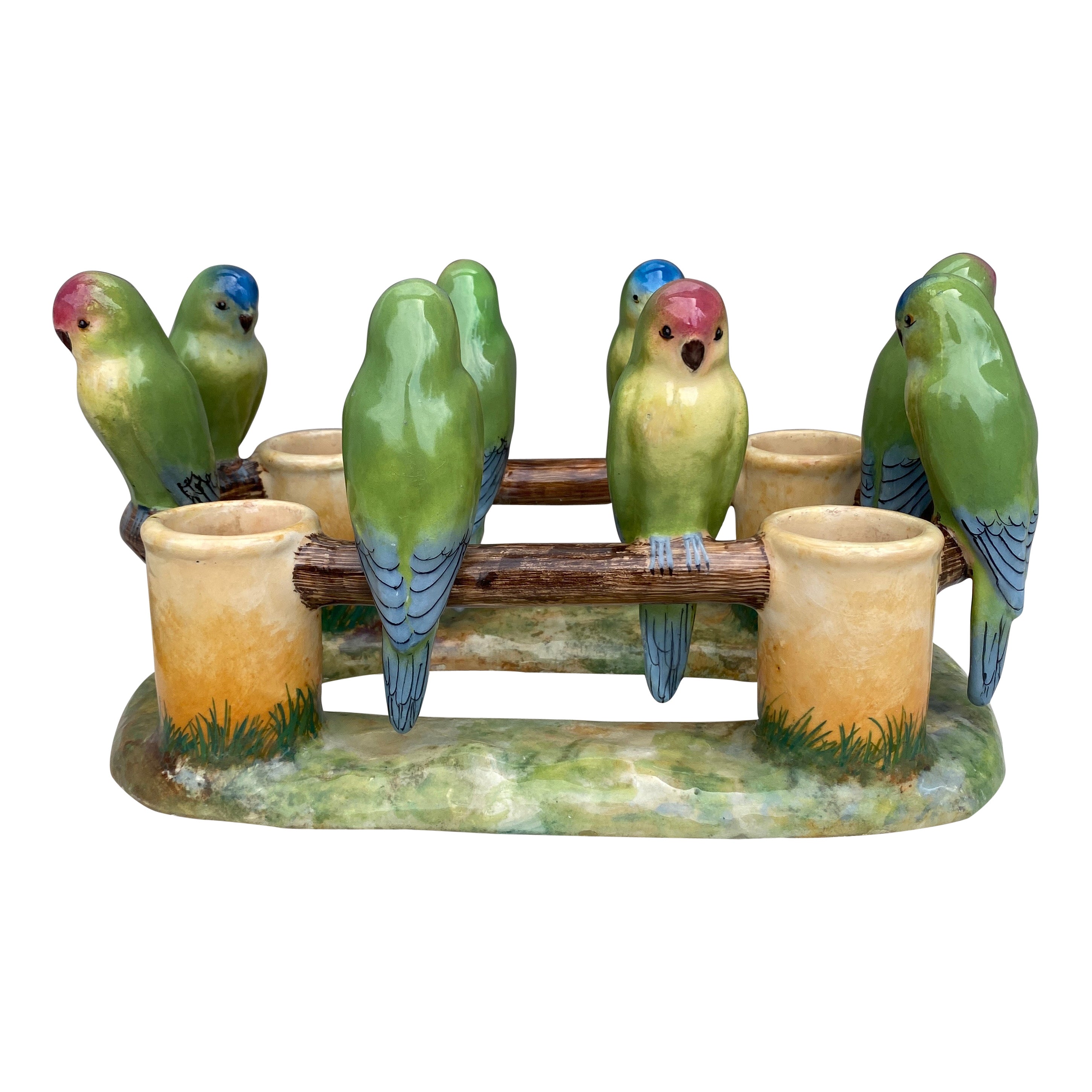 Grande centrotavola in maiolica con pappagalli Delphin Massier, circa 1900 in vendita