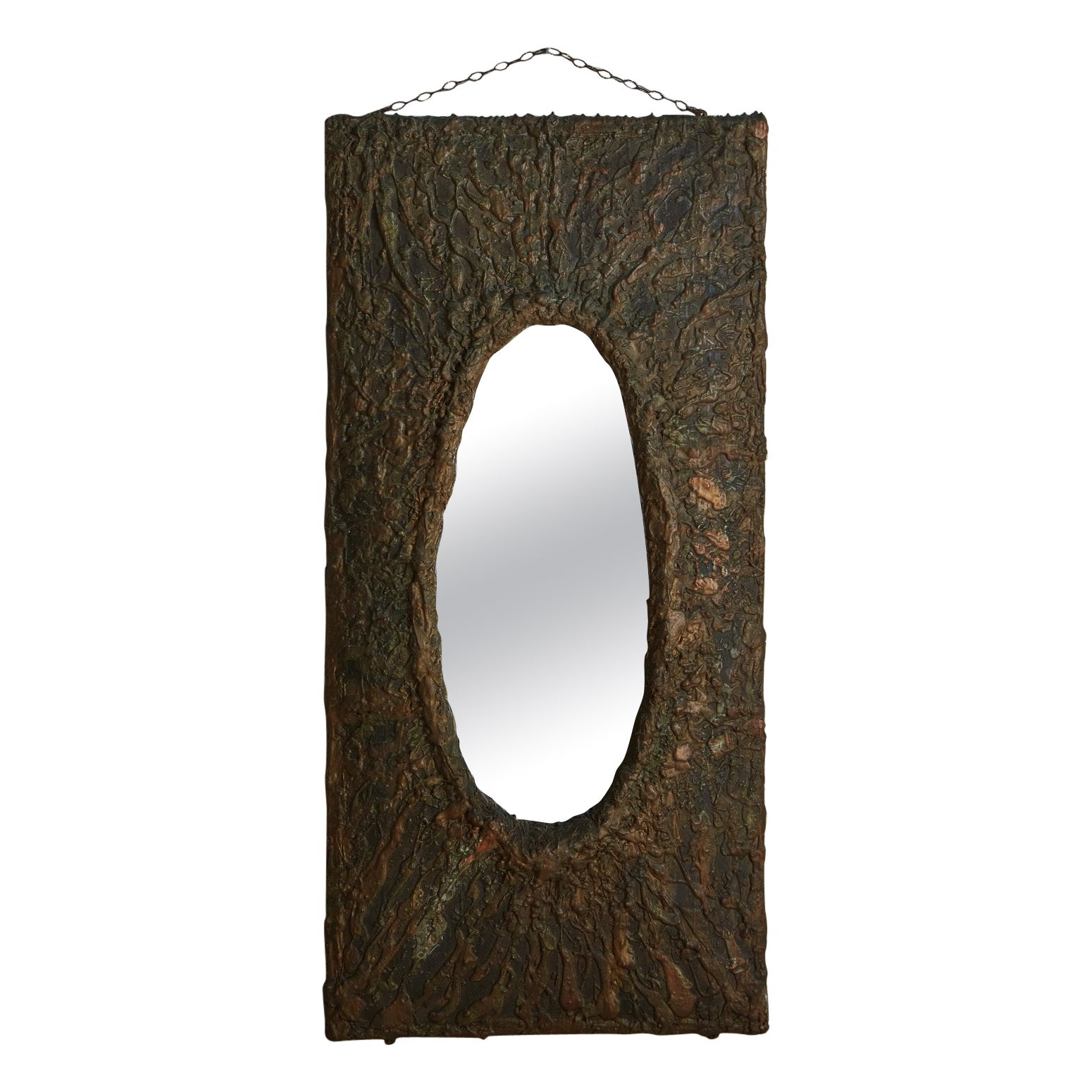 Monumental Brutalist Copper + Resin Framed Mirror, Italy, 1980s