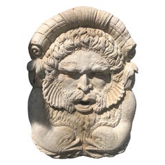 18th Century Italian Carved Marble Fountain Head Garden Ornament Poseidon