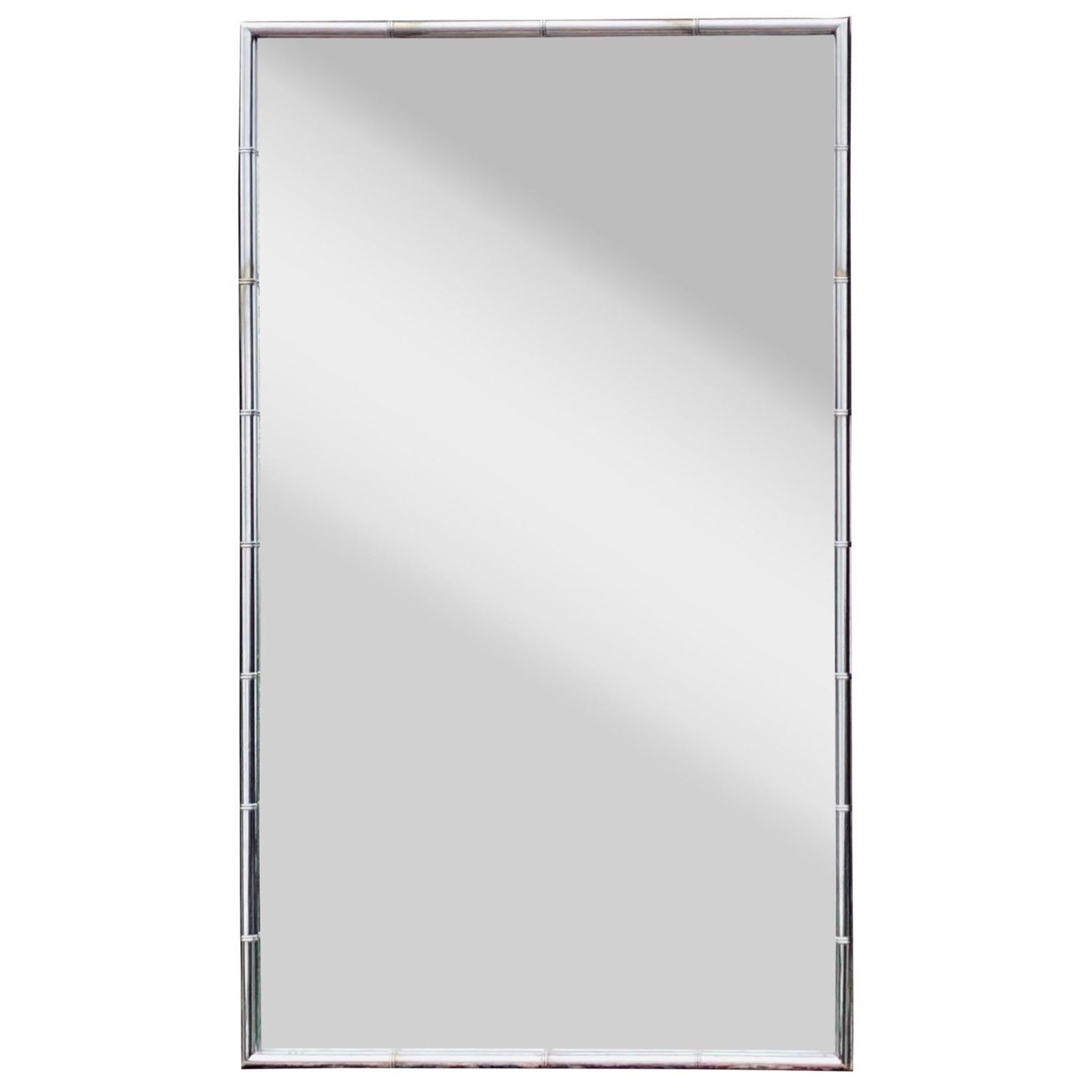 1960s Chrome Faux Bamboo Rectangular Wall Mirror For Sale