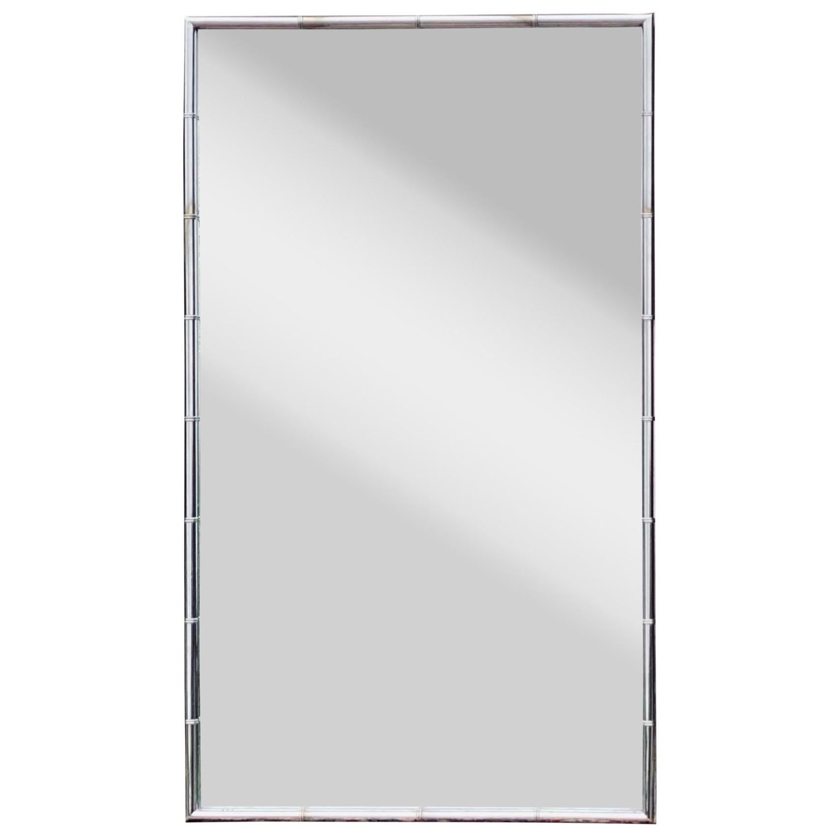 1960s Chrome Faux Bamboo Rectangular Wall Mirror