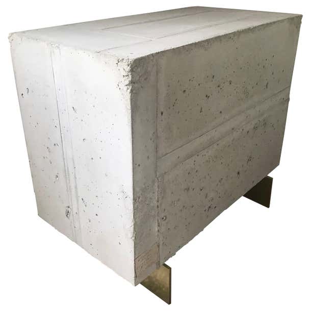 21 Century Brutalist Concrete Block Side Table with Brass Feet by E ...